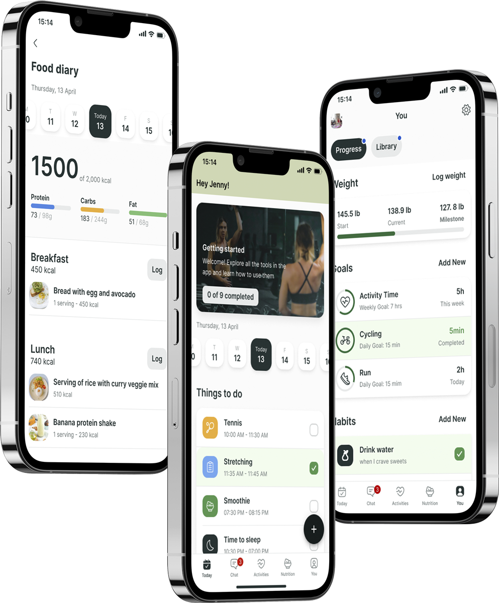 A mockup of the coaching app showcasing the features.